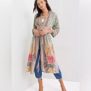 Anthropologie velvet Multicolor Floral Cardigan duster